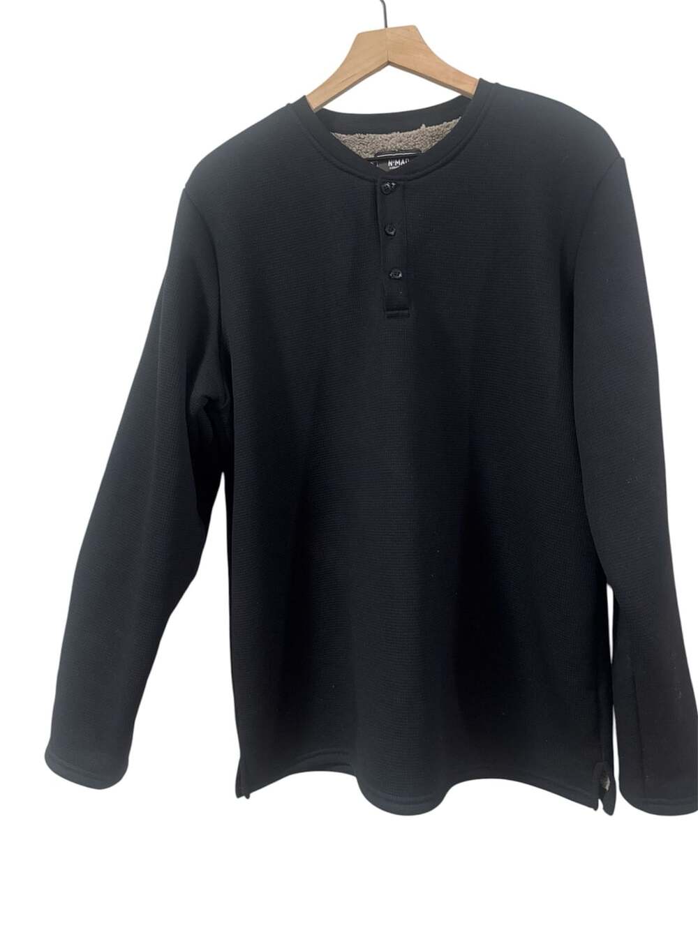 Nomad by Craft + Flow Black Sherpa Lined Waffle Henley Shirt
